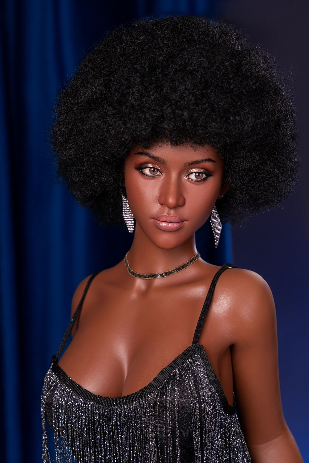 159cm/5ft3 D-Cup Lifelike Ebony Silicone Sex Doll Fernanda #067